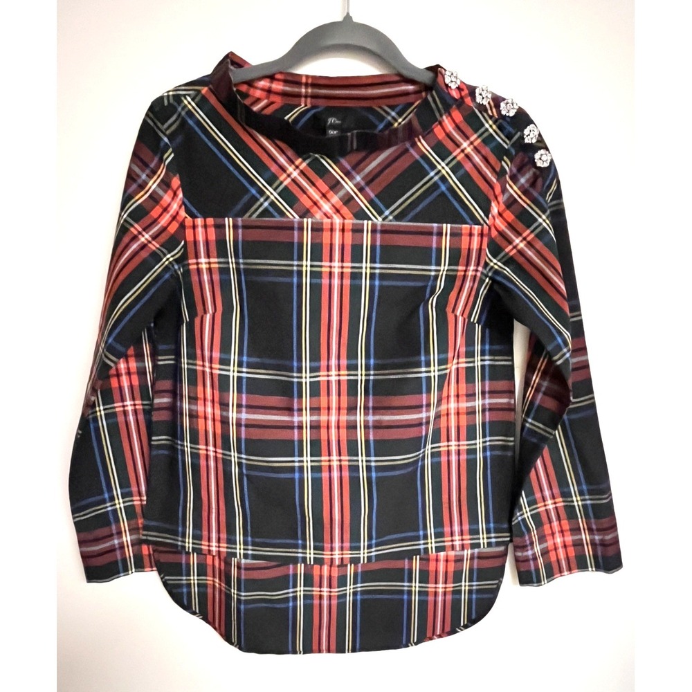 J. CREW Stewart Tartan Plaid Shirt Portrait Collar sz 00P Holiday Classic